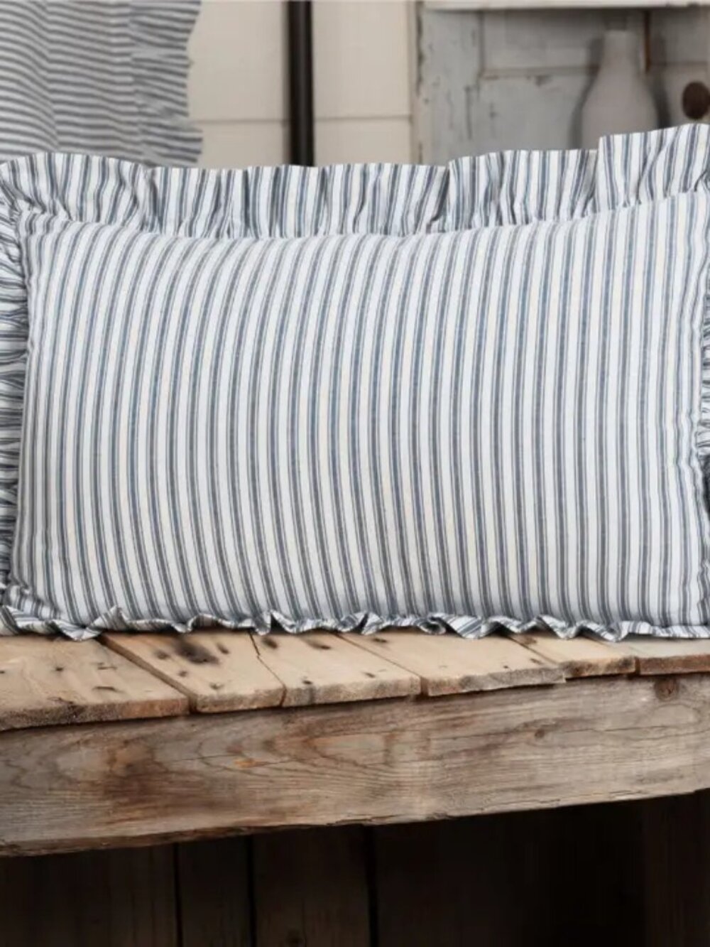 Sawyer Mill Blue Ticking Stripe Fabric Pillow 14x22 NEW